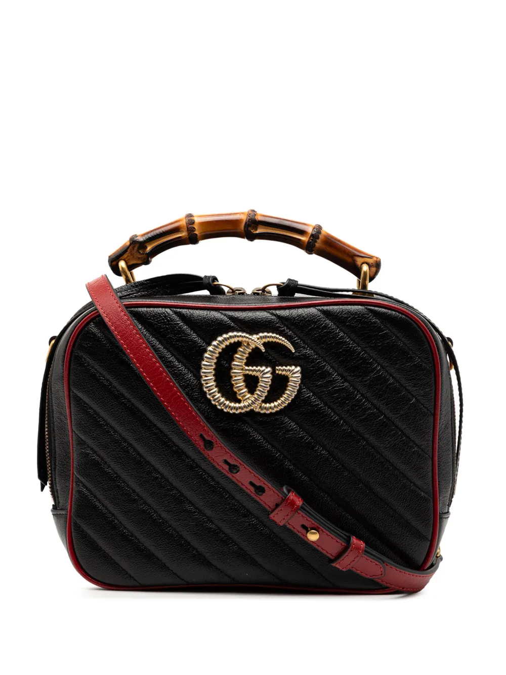 Gucci Pre-Owned 2016-2025 Small GG Marmont Matelasse Diagonal Leather Torchon Bamboo satchel - Nero
