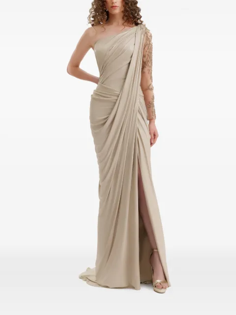 Gemy Maalouf one-shoulder beaded draped dress