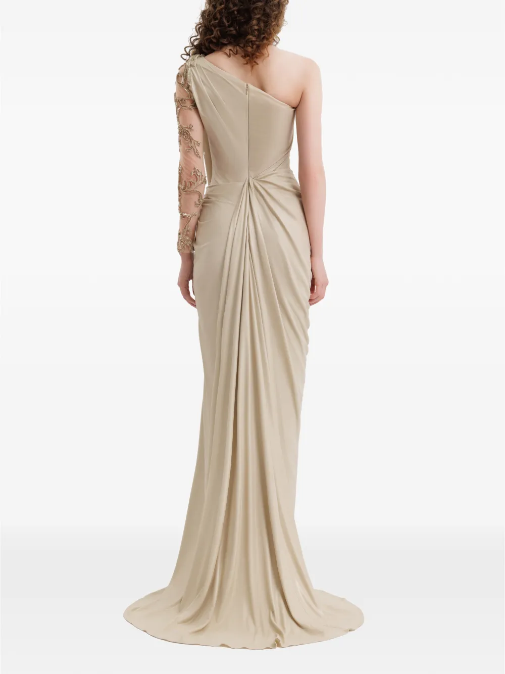 Gemy Maalouf Asymmetrische gedrapeerde jurk met kralen Beige