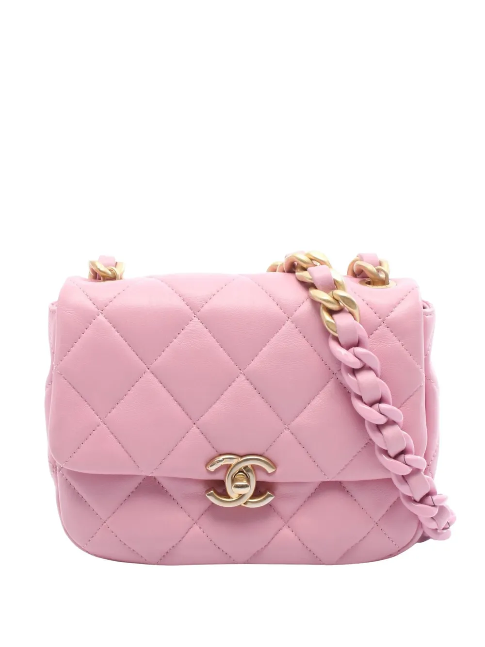 CHANEL Pre-Owned 2021-2025 Mini Quilted Lambskin Candy Chain Flap crossbody bag - Rosa