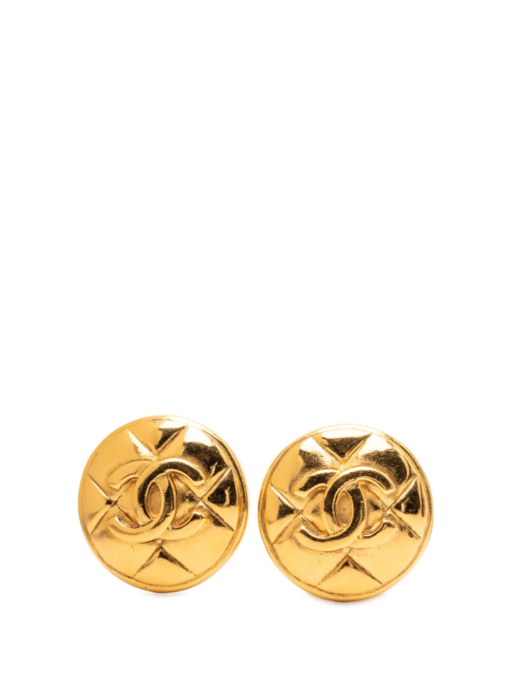 CHANEL Pre-Owned 1970-1980 CC Gold Plated Quilted Round Clip On Earrings costume earrings - Oro