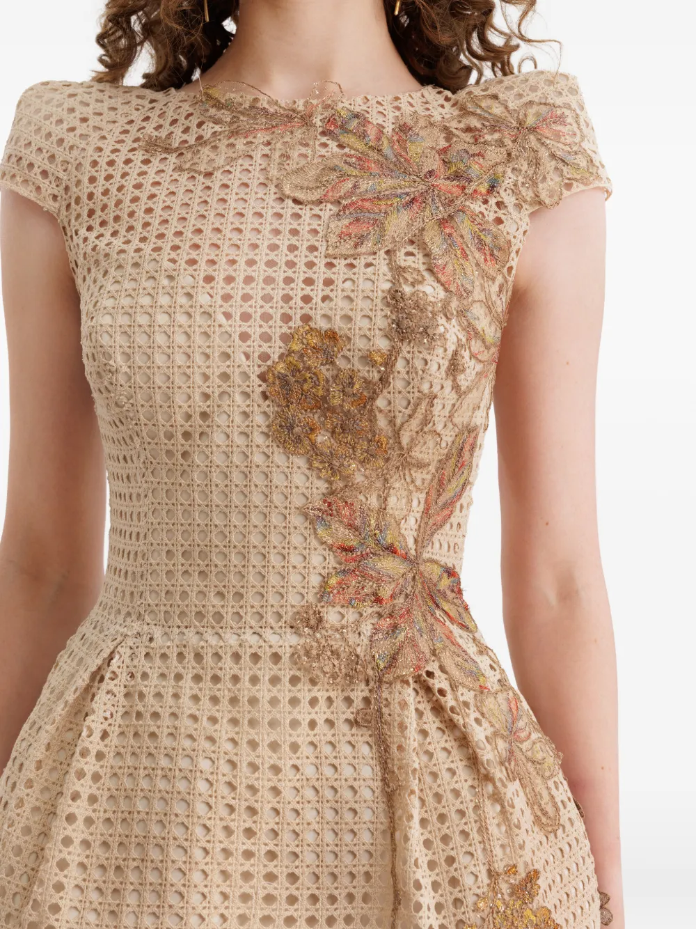 Gemy Maalouf Opengewerkte midi-jurk Beige