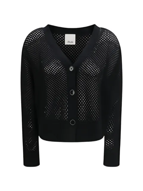 Allude button mesh V-neck cardigan