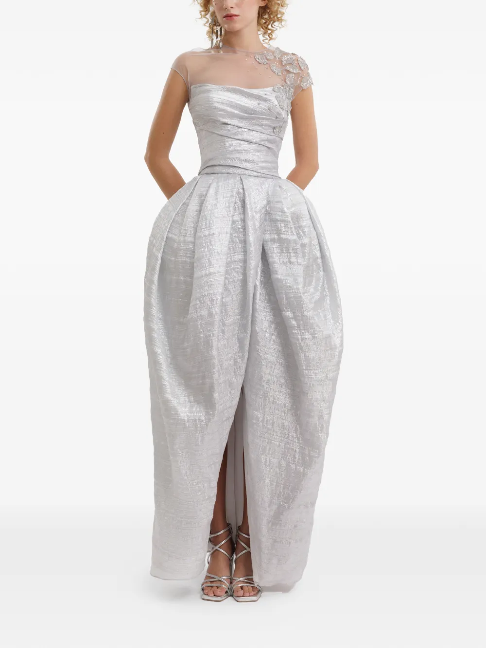 Gemy Maalouf strapless beaded draped dress - Argento