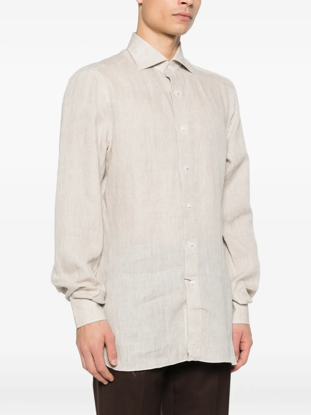  Isaia Buttoned Long-sleeve Shirt - Neutrals 