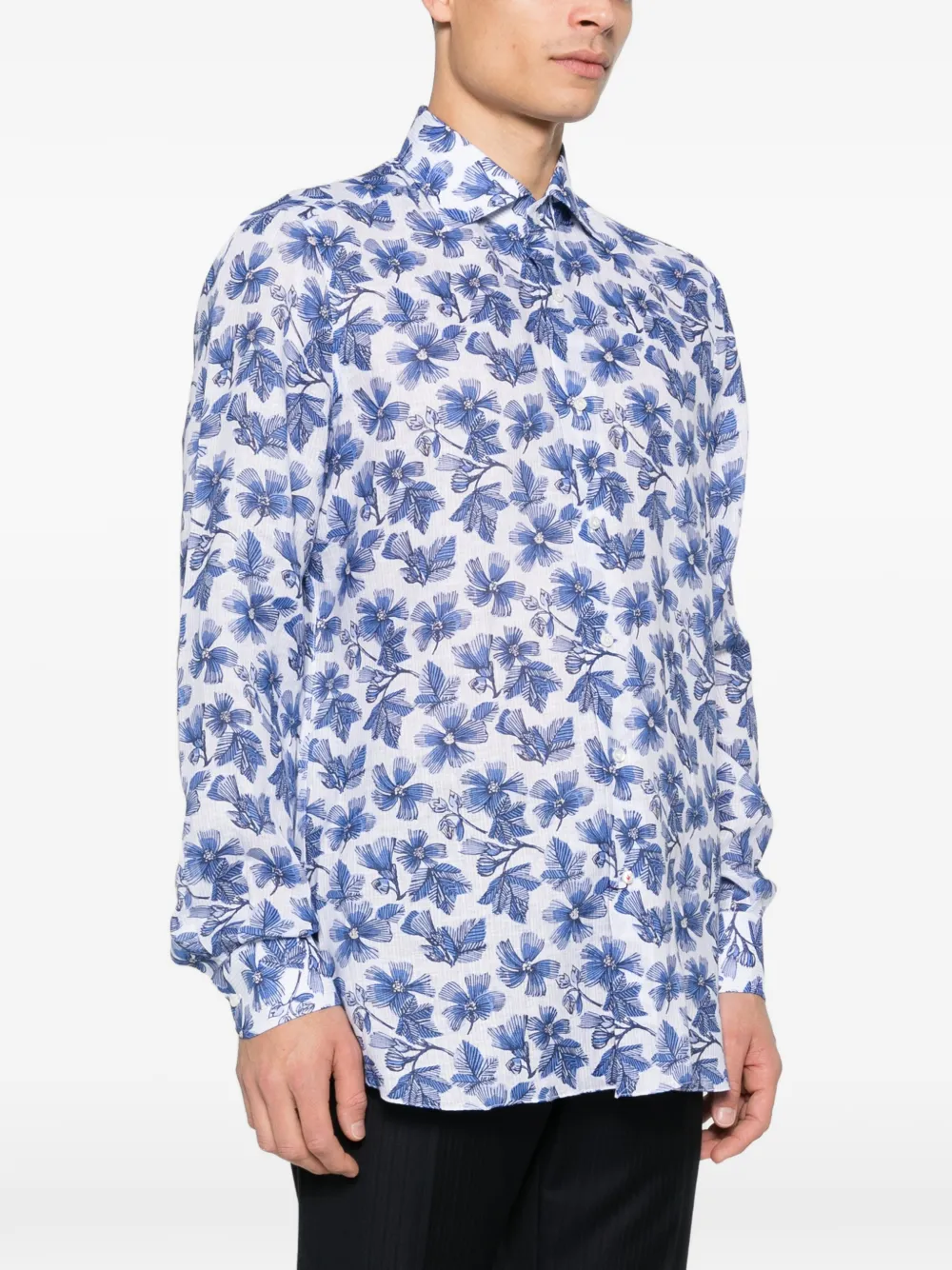  Isaia Floral-pattern Long-sleeve Shirt - White 