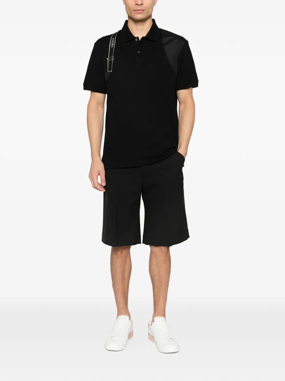 Alexander McQueen harness-detail panelled polo shirt - Zwart