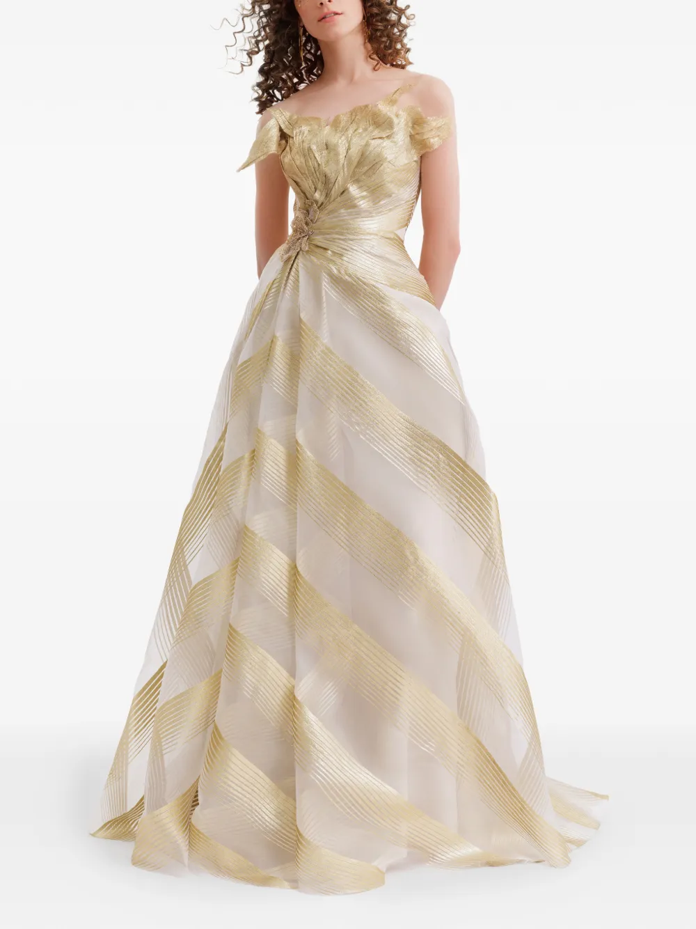 Gemy Maalouf off-shoulder gathered gown - Beige
