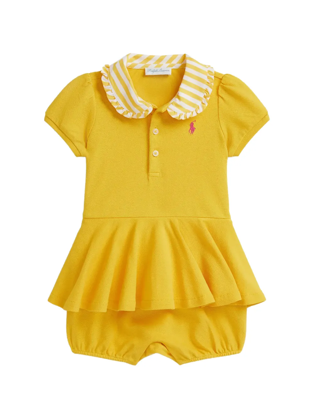 POLO RALPH LAUREN KIDS striped ruffled playsuit - Giallo
