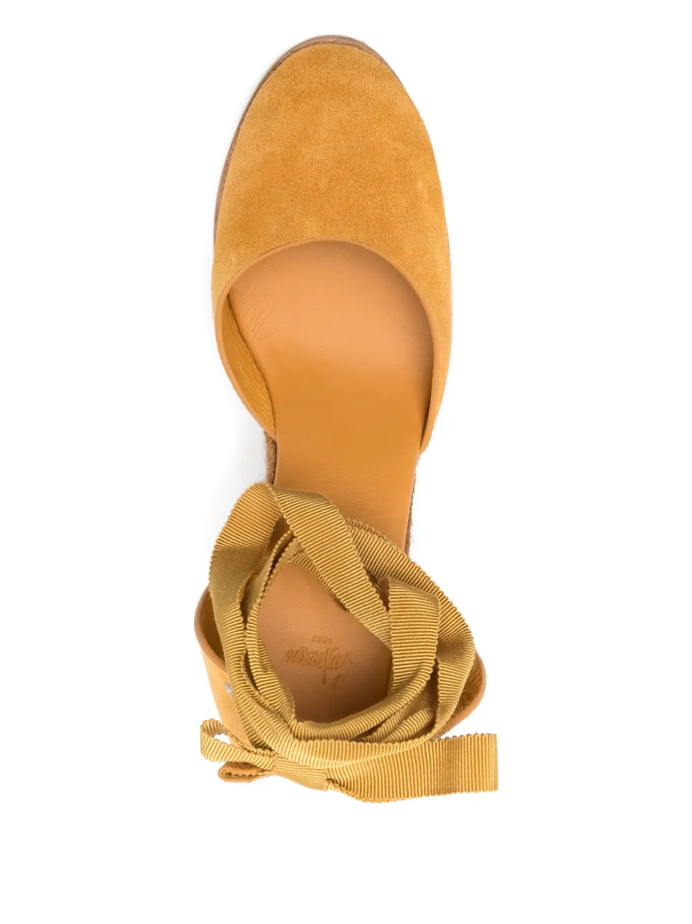 Castañer Espadrilles met sleehak en strik Geel