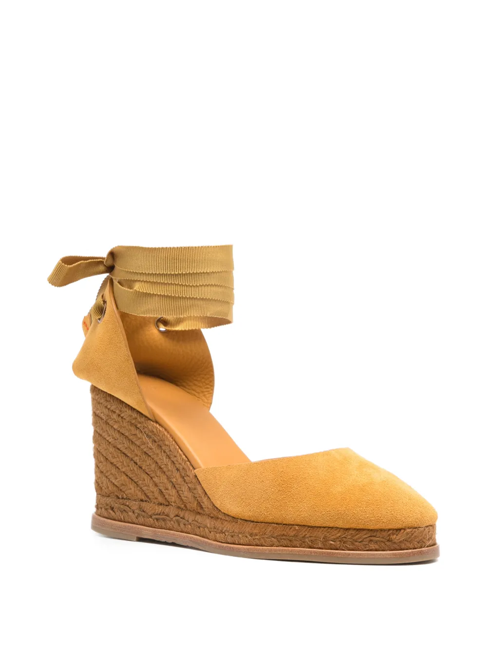 Castañer Espadrilles met sleehak en strik Geel