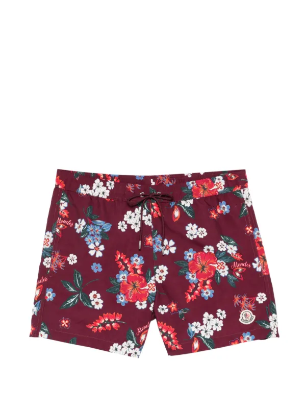 Moncler Floral-print Swim Shorts in Red
