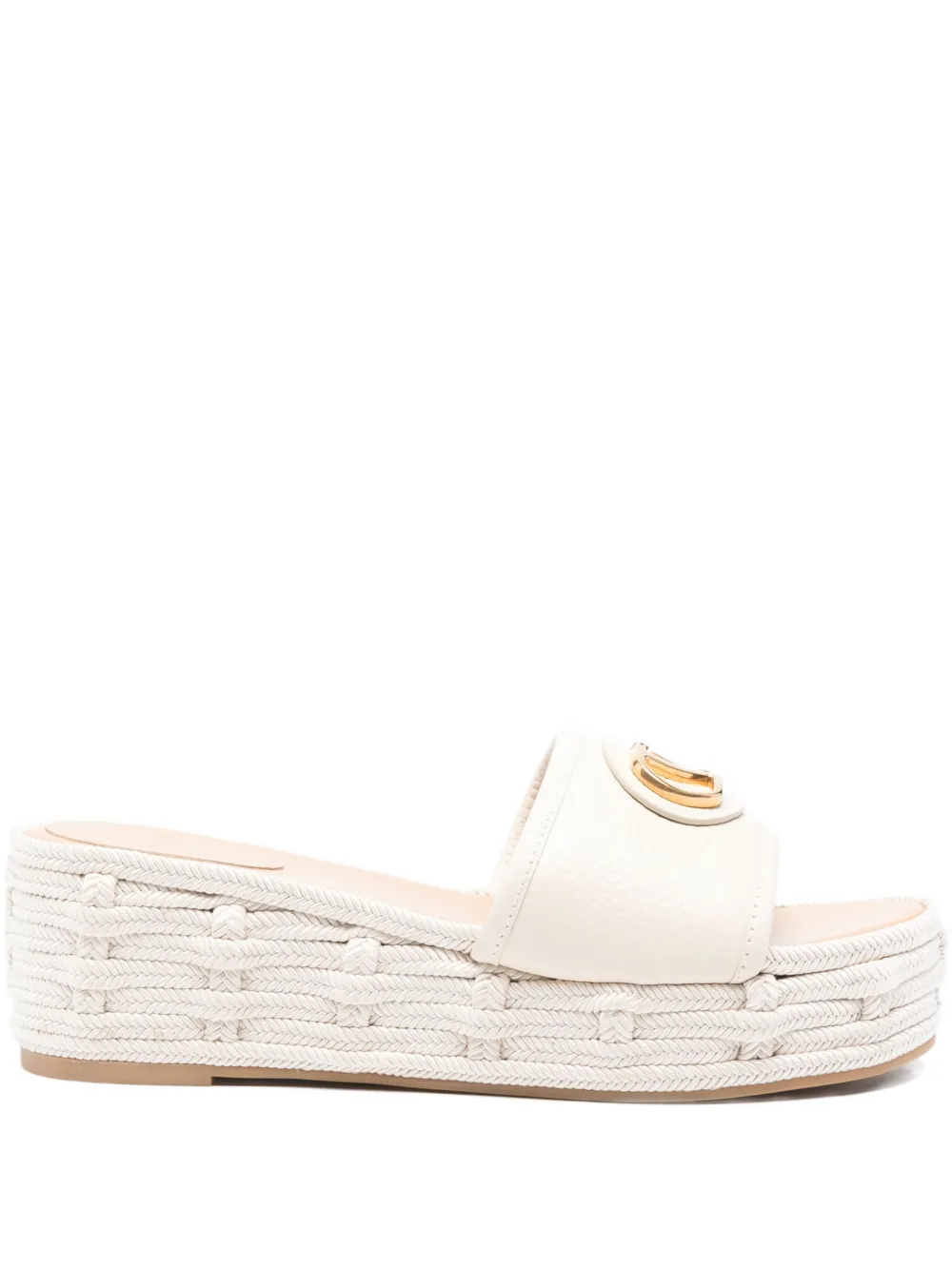 Valentino Garavani Logo-plaque Woven Platform Slides In White