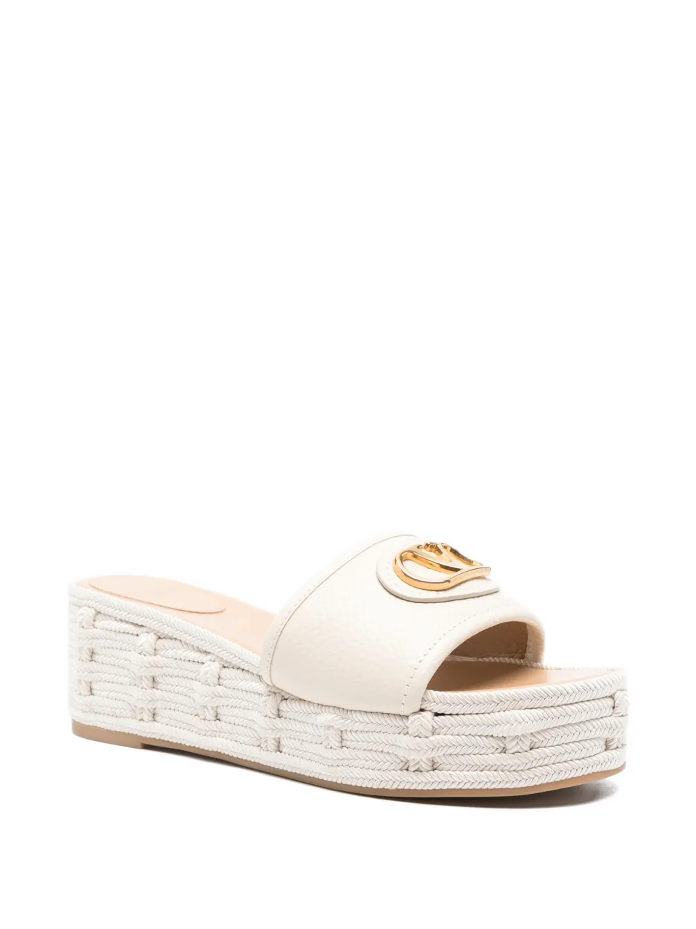 Valentino Garavani logo-plaque woven platform slides Wit
