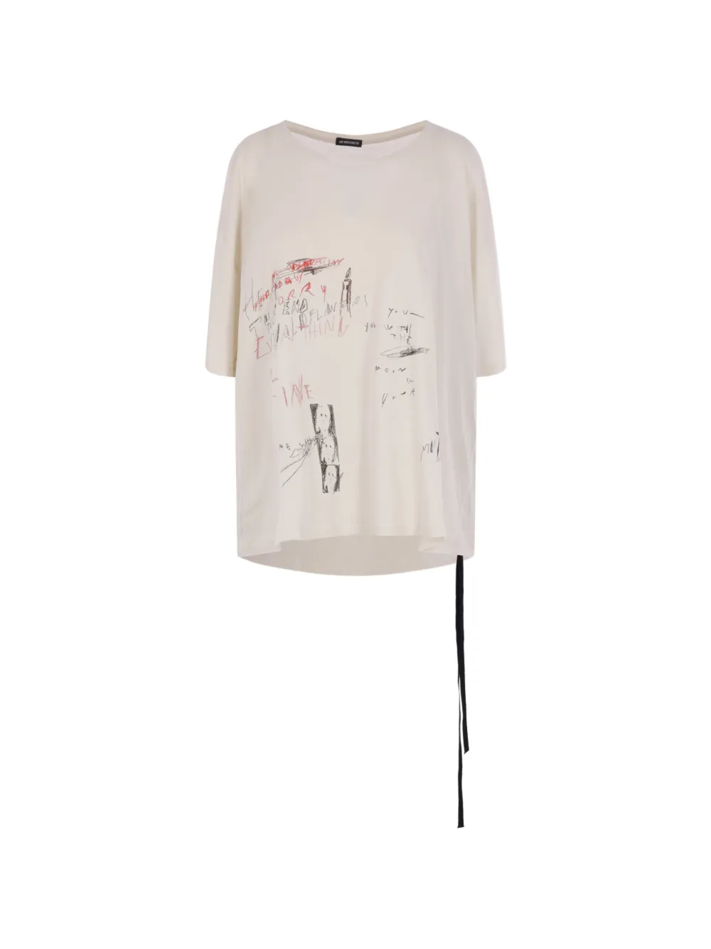 Ann Demeulemeester Everything is Fine Sketch graphic-print ribbon-trim T-shirt - Toni neutri