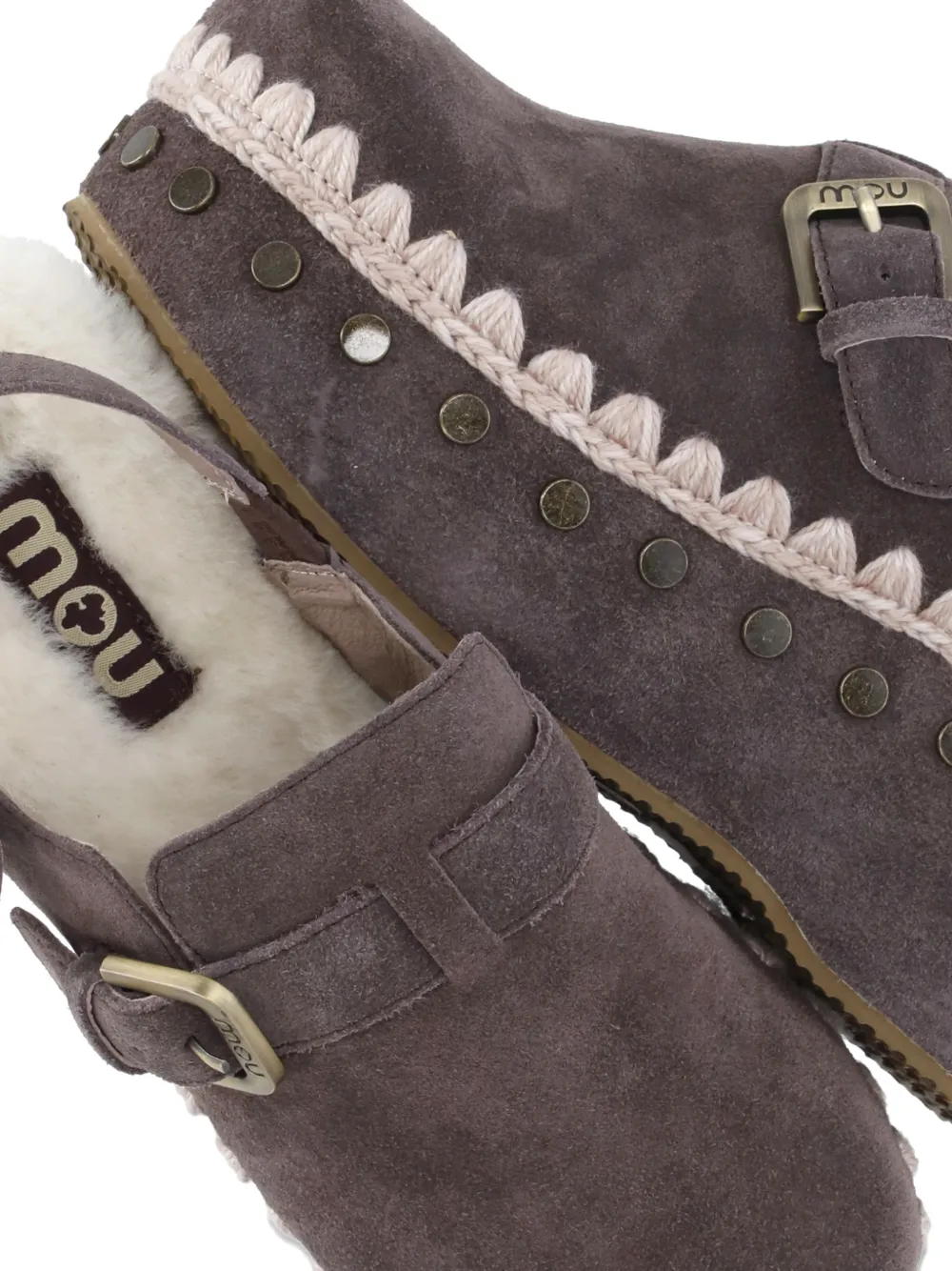Mou Suède klompen met bandje Grijs