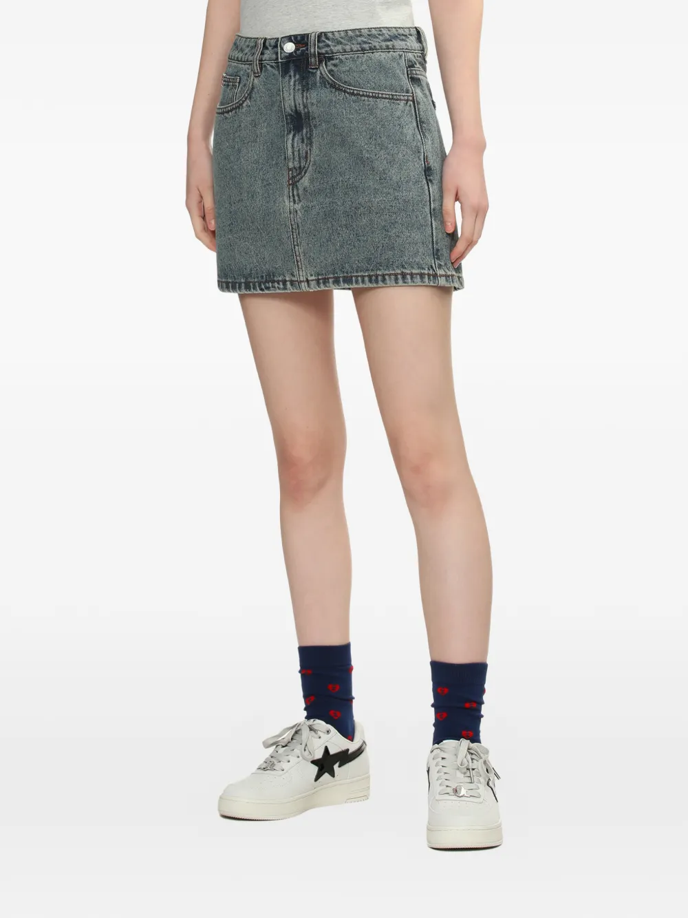 A BATHING APE Denim mini-rok met hartpatroon Blauw