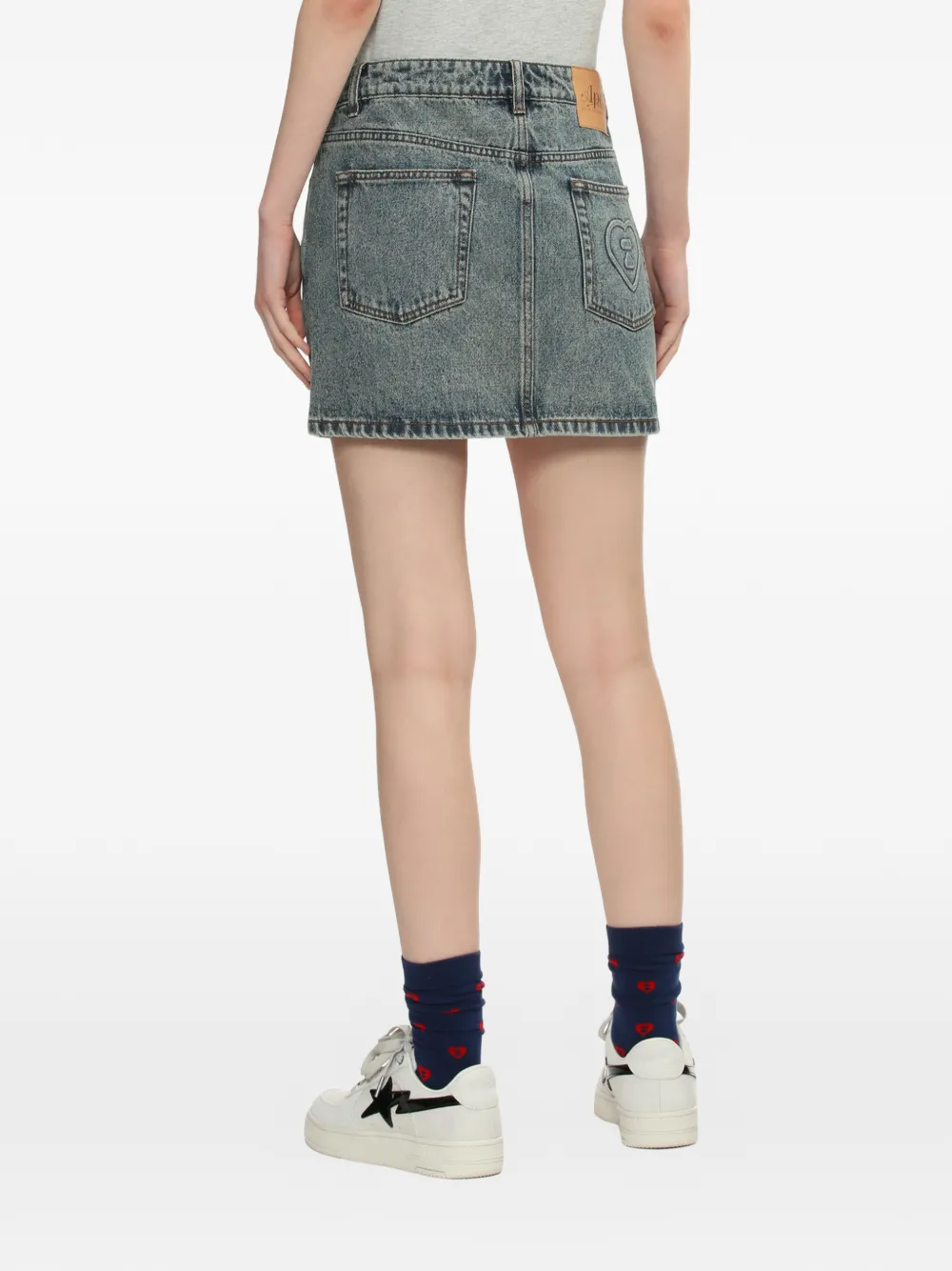 A BATHING APE Denim mini-rok met hartpatroon Blauw