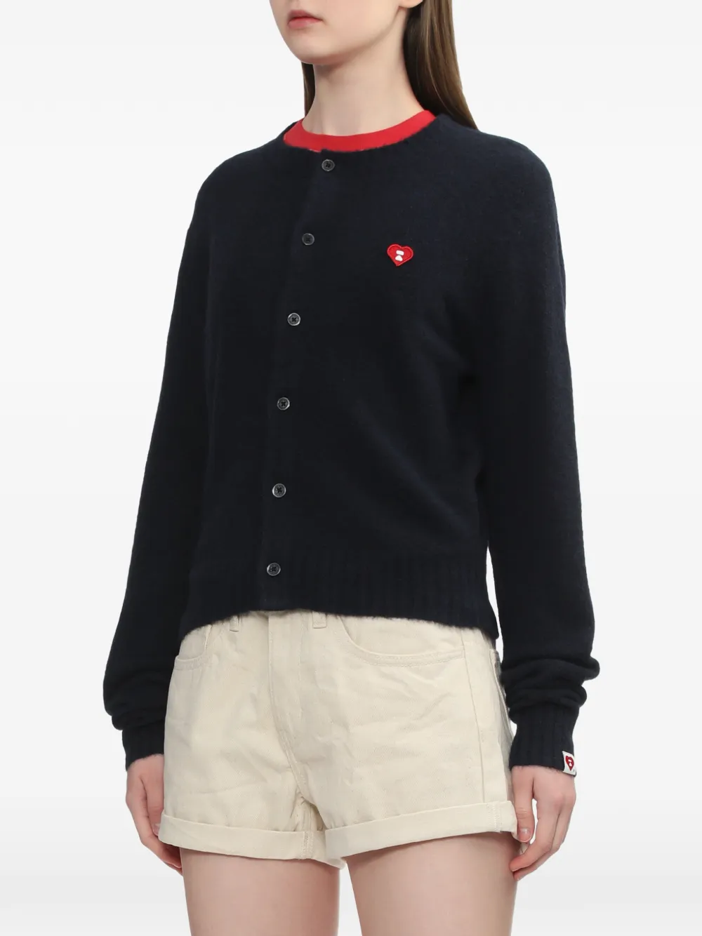 heart-badge buttoned cardigan