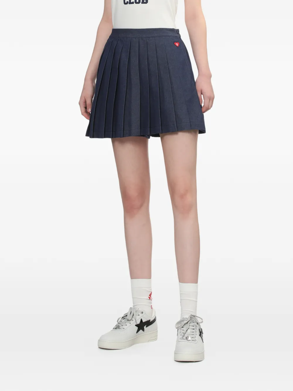 A BATHING APE Mini-plooirok met hartpatch Blauw