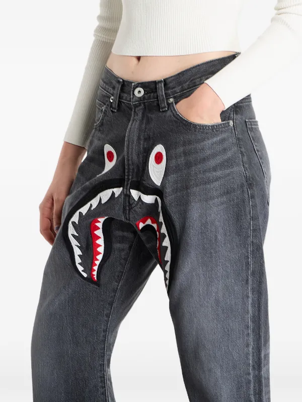 パンツ A BATHING APE shark denim pants A BATHING APE® Calça Shark Ampla | Cinza | FARFETCH BR