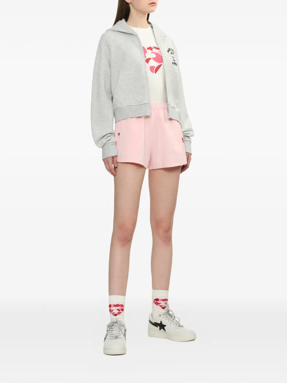  A Bathing Ape® Apee Heart Embroidered Shorts - Pink 