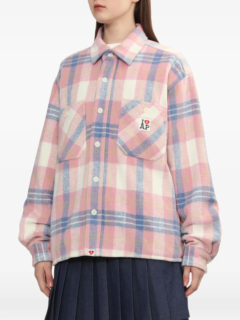 A BATHING APE Geruit blouse met zak Roze
