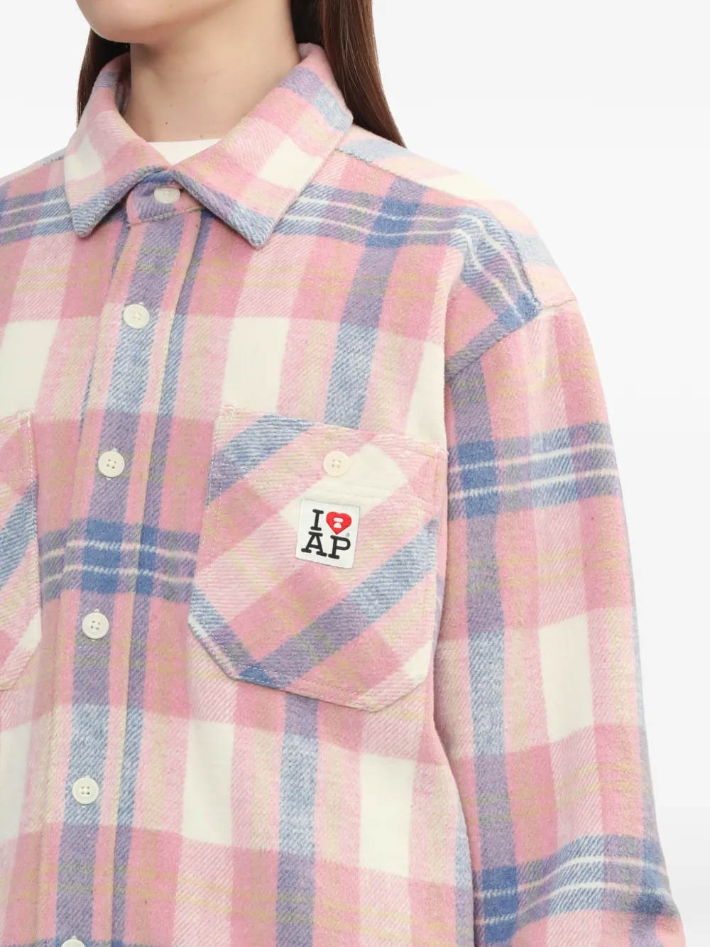 A BATHING APE Geruit blouse met zak Roze