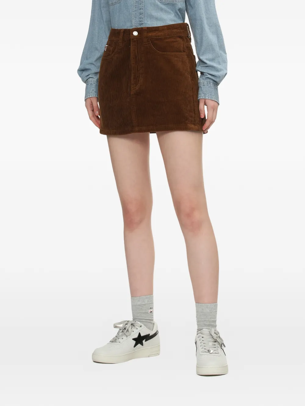 A BATHING APE Ribfluwelen mini-rok met hartpatroon Bruin