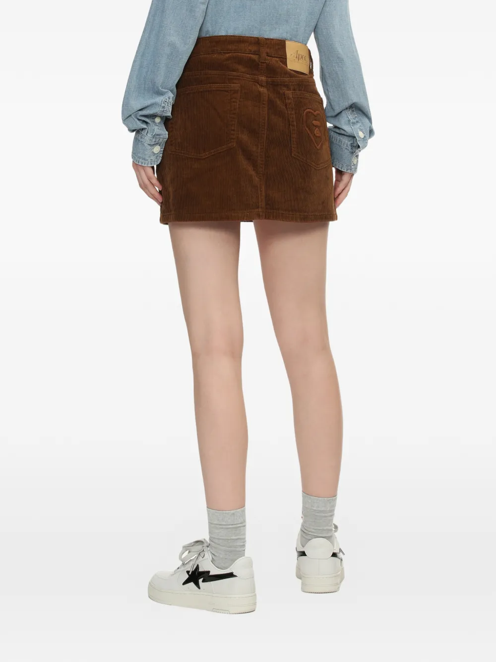 A BATHING APE Ribfluwelen mini-rok met hartpatroon Bruin