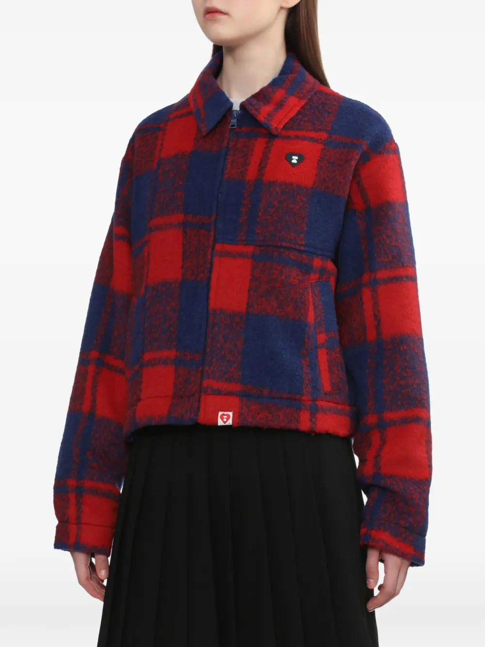 A BATHING APE Geruit jack met hartpatch Rood