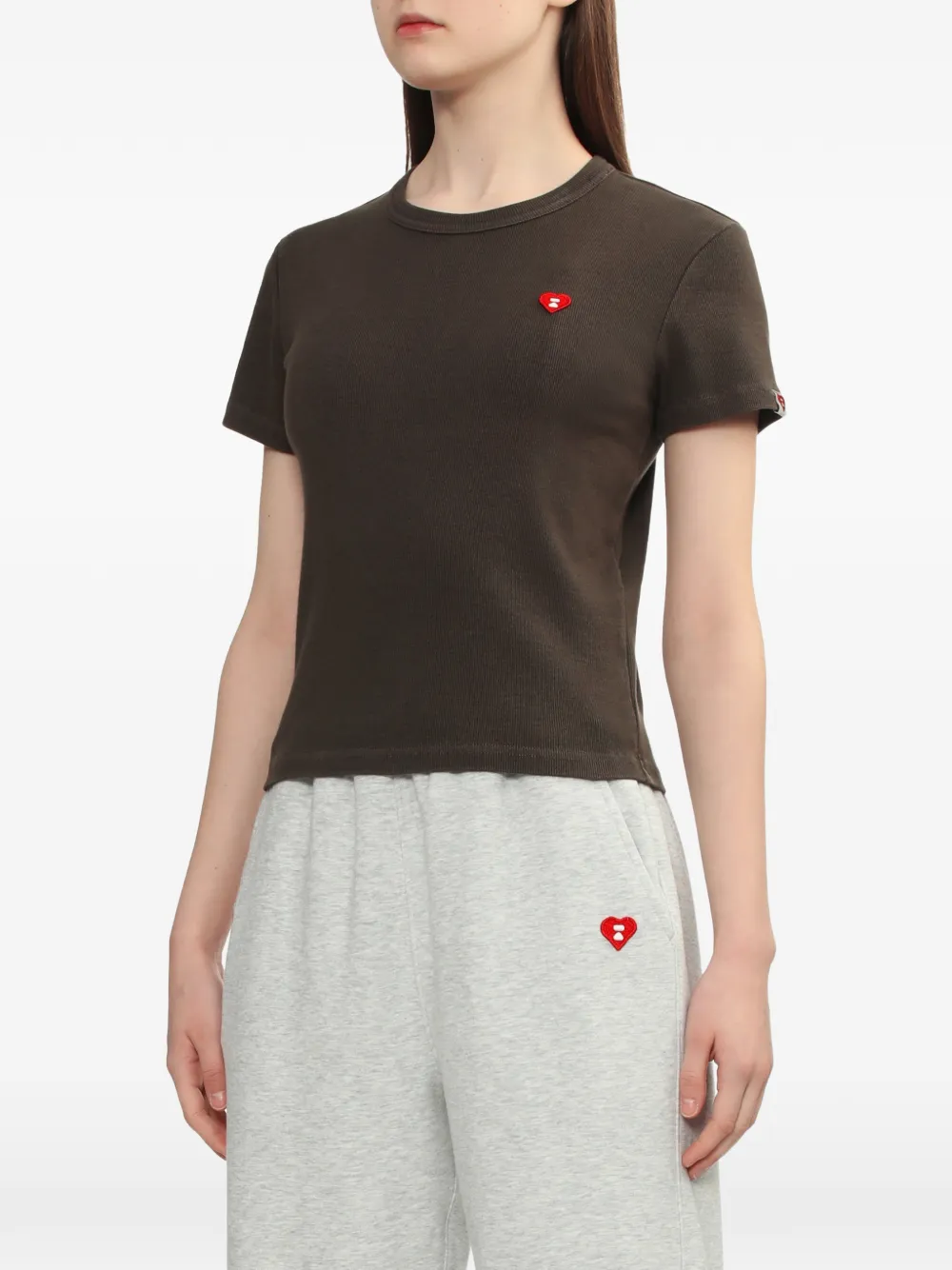 heart detail ribbed T-Shirt