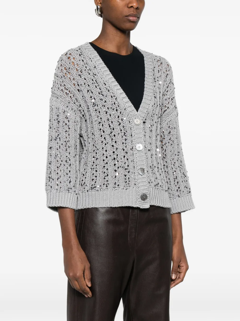 Peserico Sequin Button Cardigan - Grey 