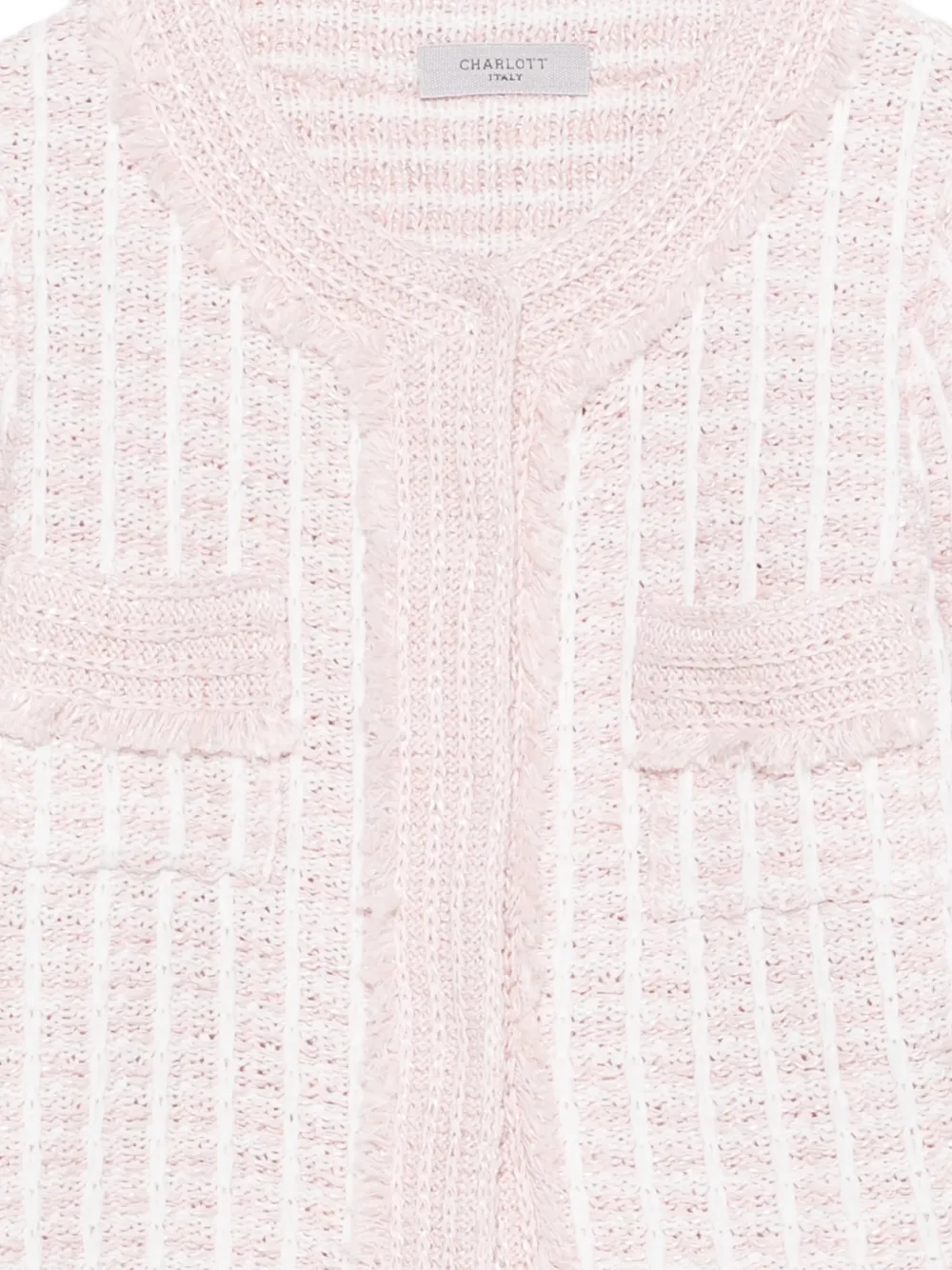  Charlott Fringed-detail Pocket Cardigan - Pink 