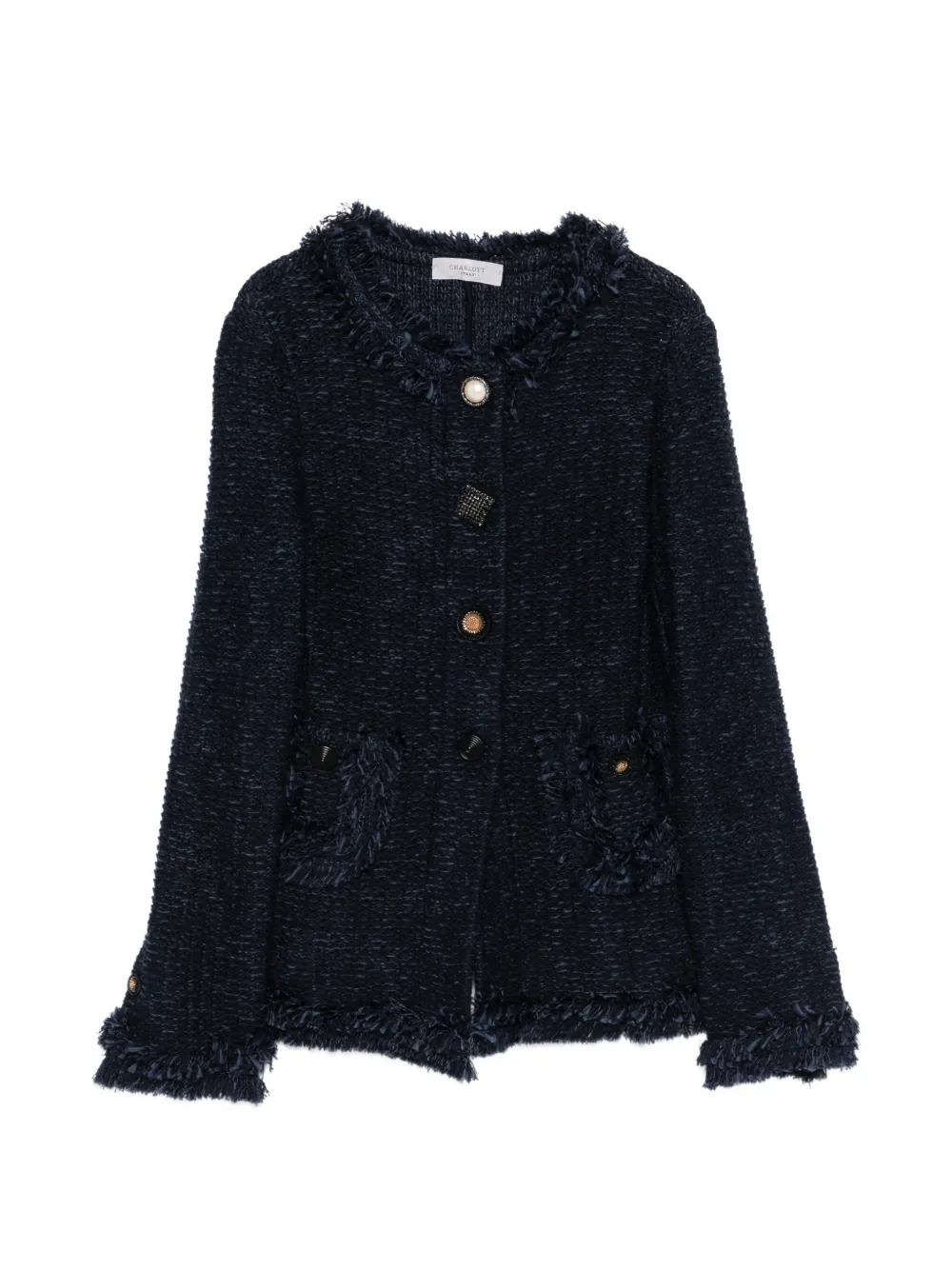Charlott frayed-detail buttoned cardigan - Blu