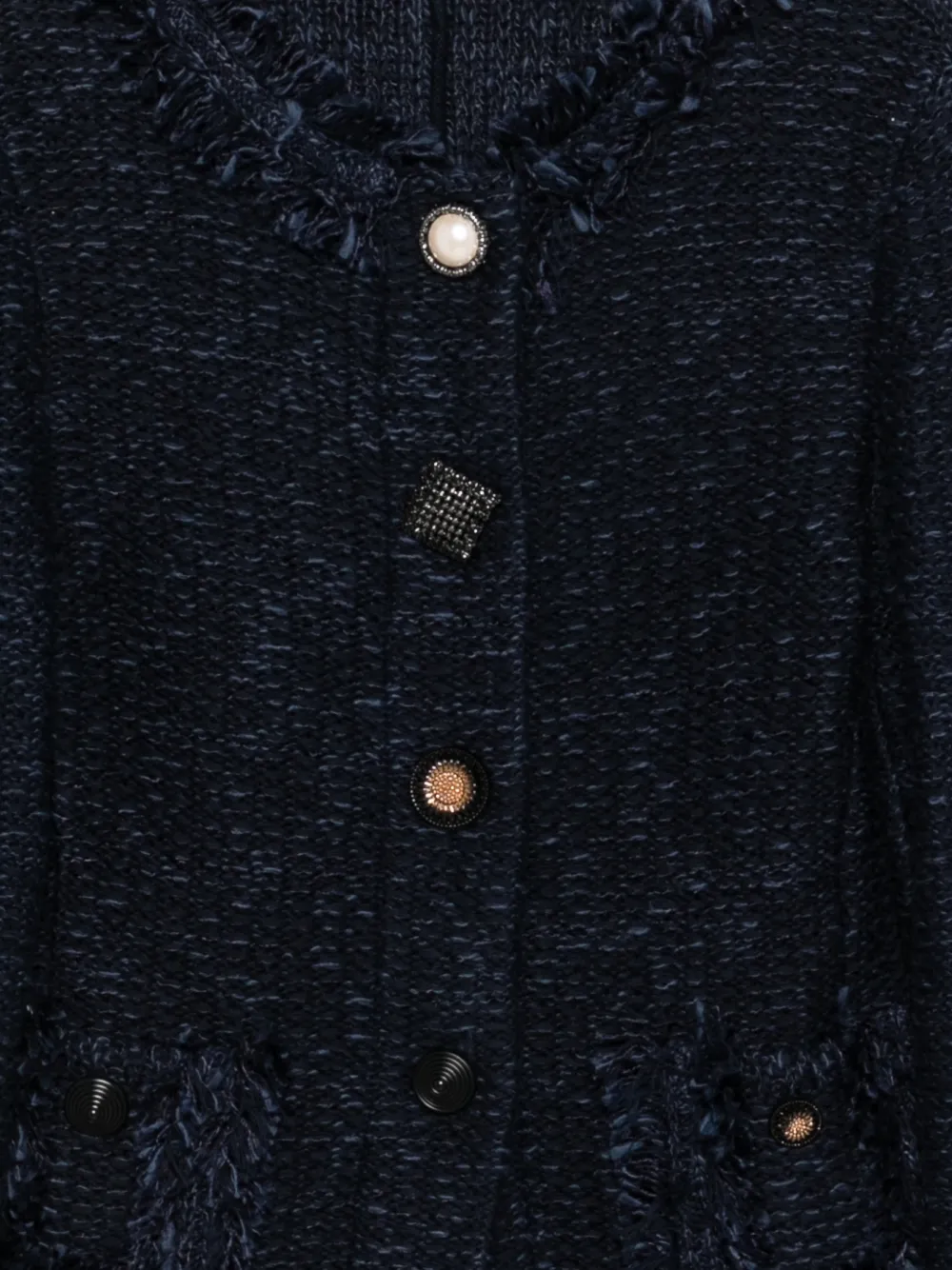 Frayed-Detail Buttoned Cardigan