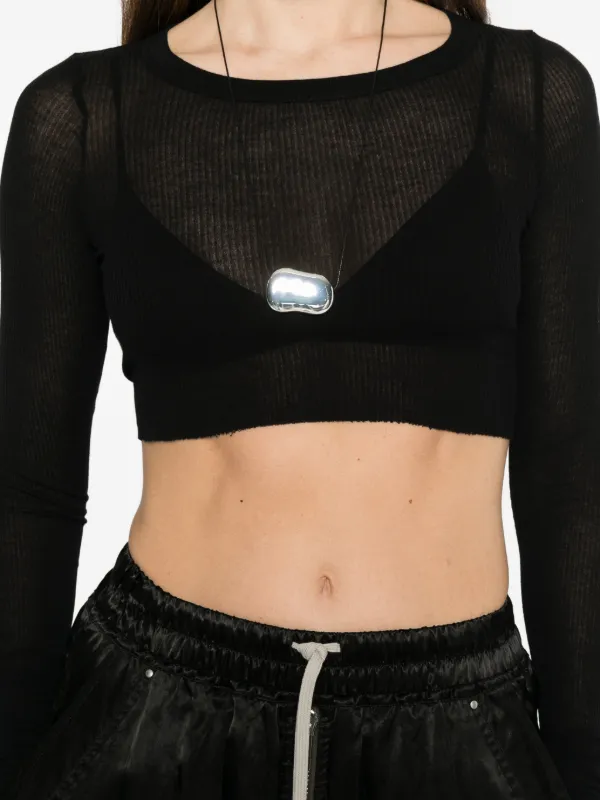 Rick Owens Temple LS Crop T-shirt In Viscose Silk Rib Jersey