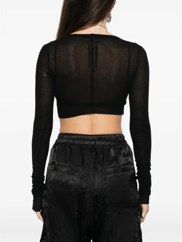 Rick Owens Temple LS Crop T-shirt In Viscose Silk Rib Jersey