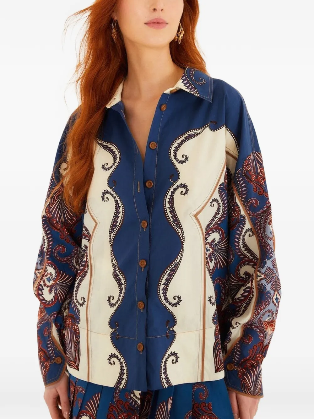 FARM Rio arabesque scarf collared organic cotton shirt