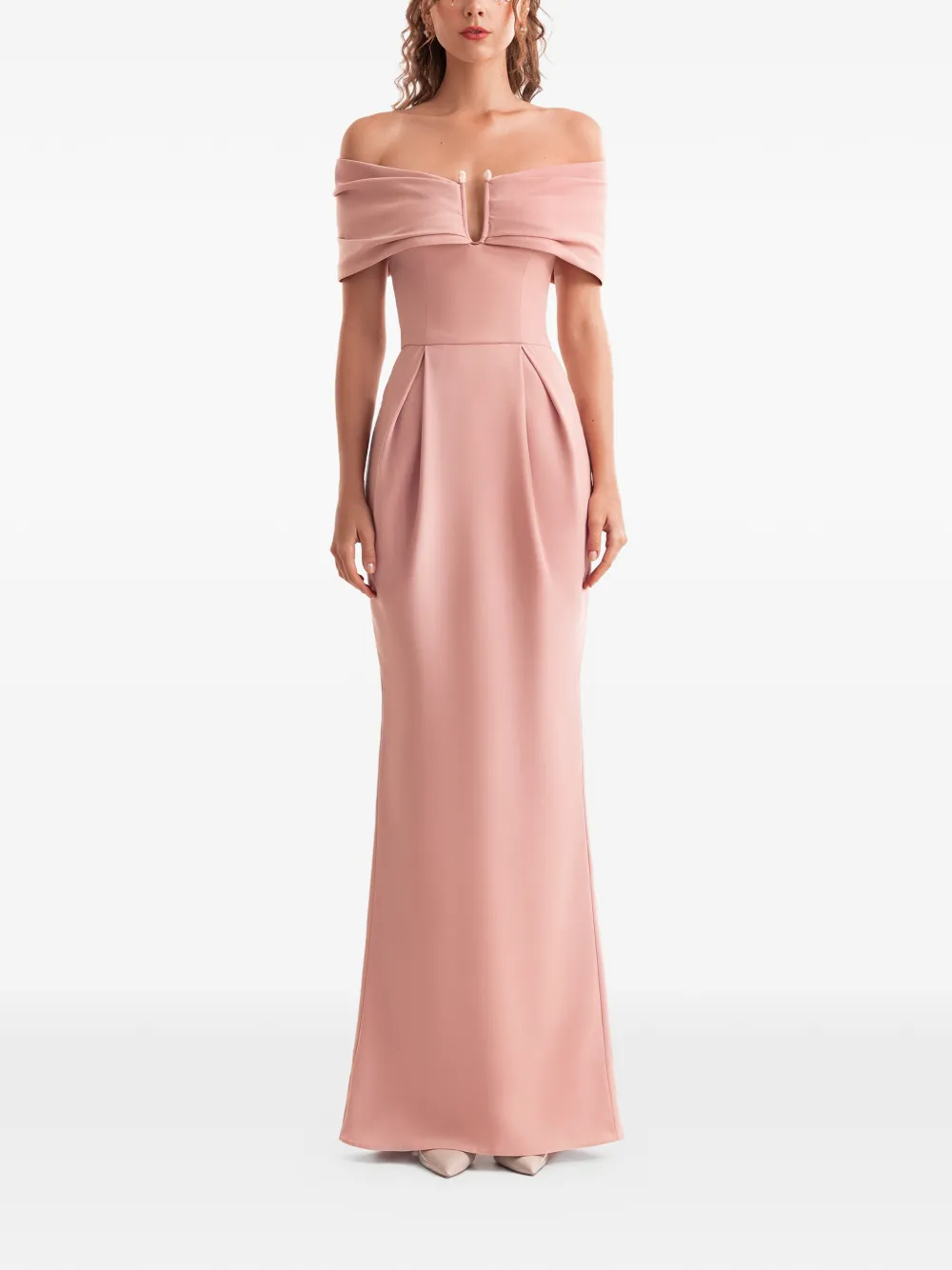 Gemy Maalouf beaded buckle off-shoulder maxi dress - Roze