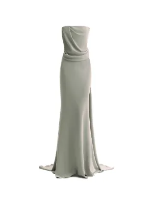 gemy maalouf dress smokey grey Strapless Draped Maxi | global-supplier-Arnav Embroideries Pvt Ltd