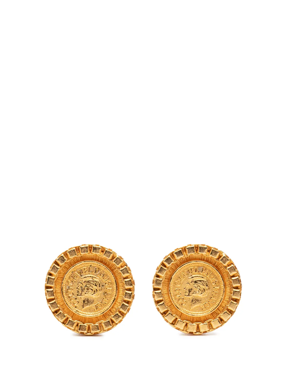 CHANEL Pre-Owned 1995 Gold Plated Coco Coin Motif Clip On Earrings costume earrings - Oro