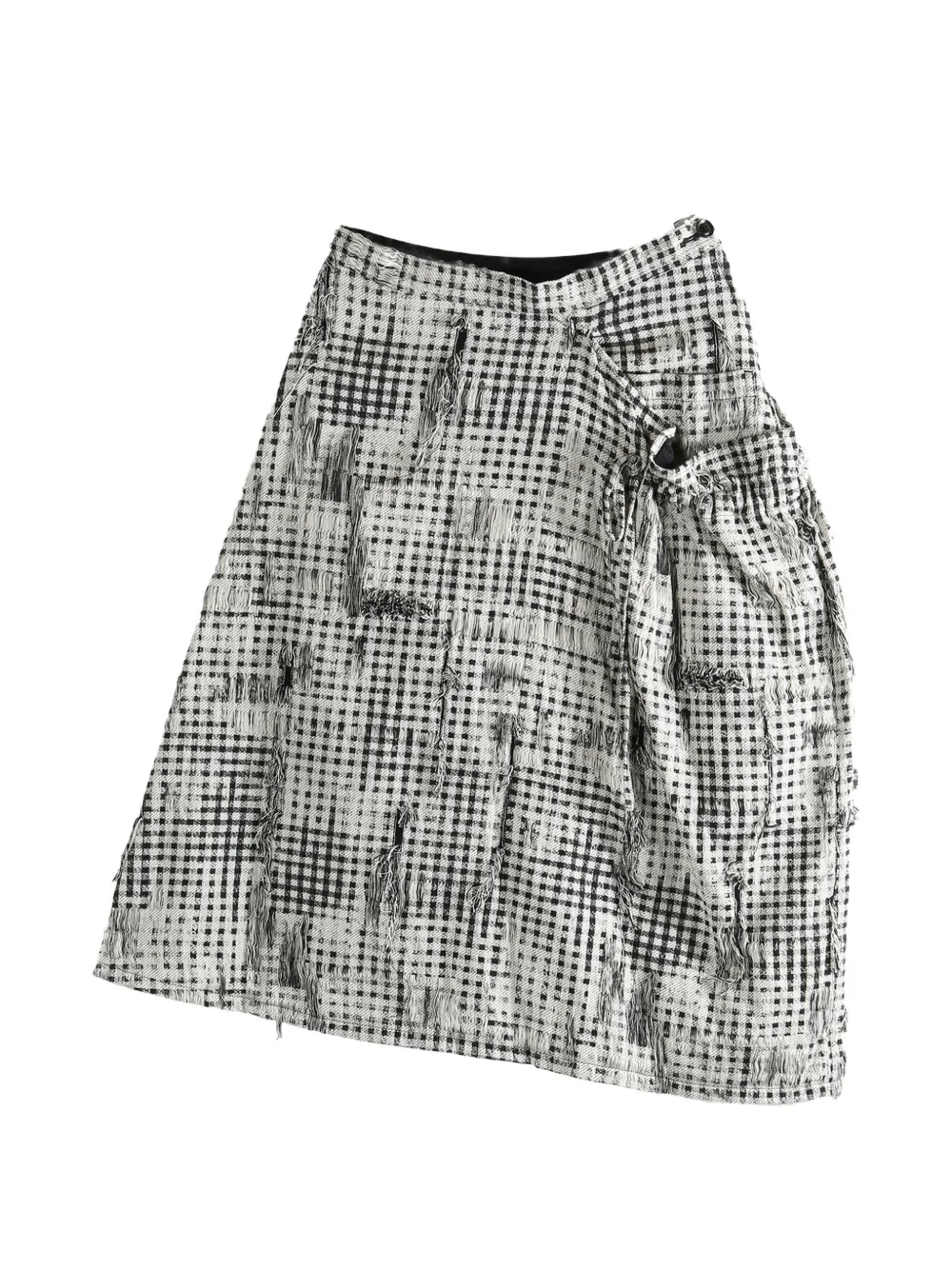 Y's frayed check-pattern midi skirt - Bianco