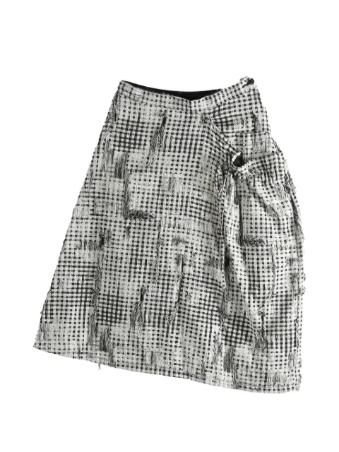 Y's frayed check-pattern midi skirt