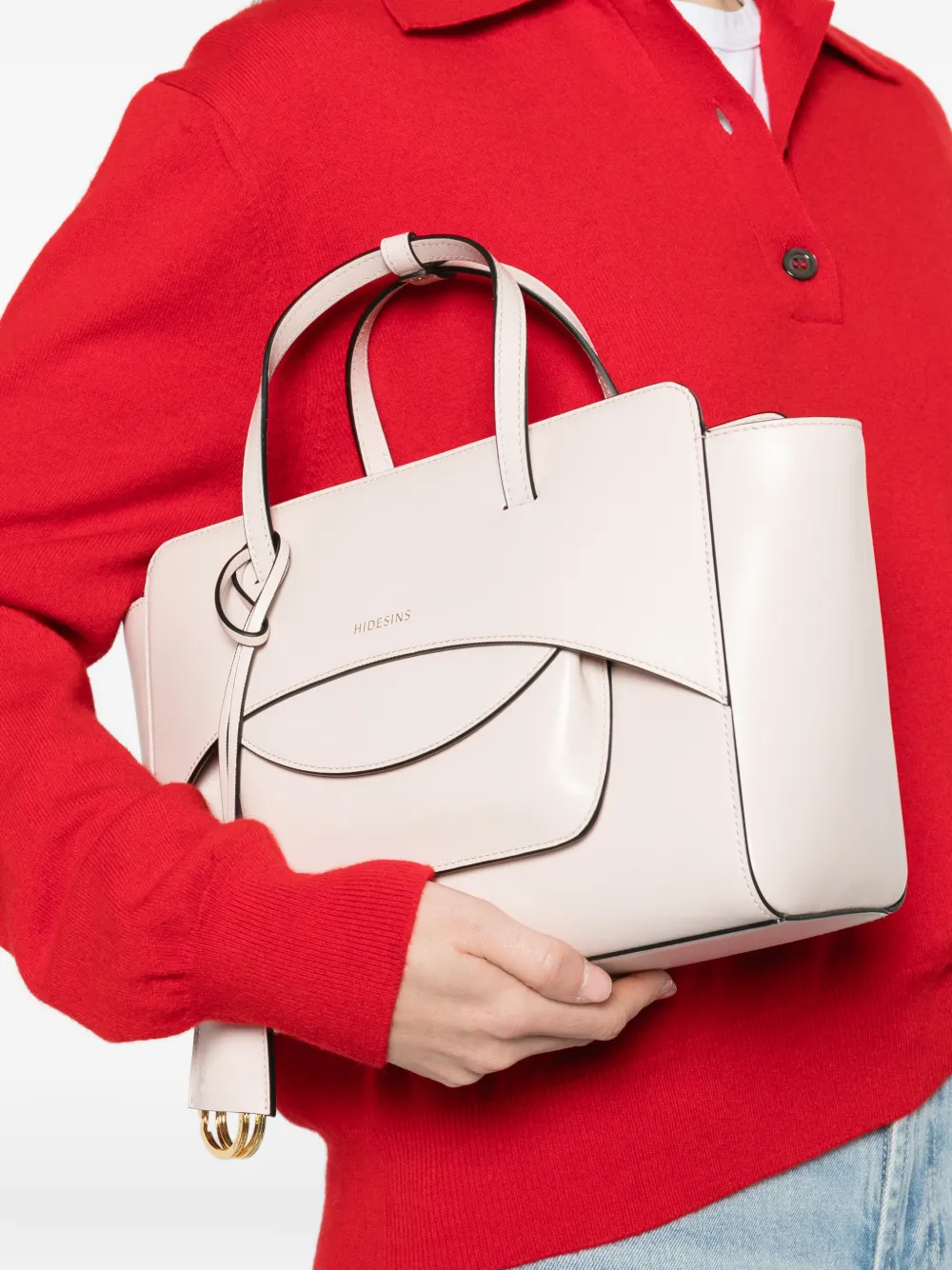  Hidesins M Flap Leather Tote Bag - Pink 