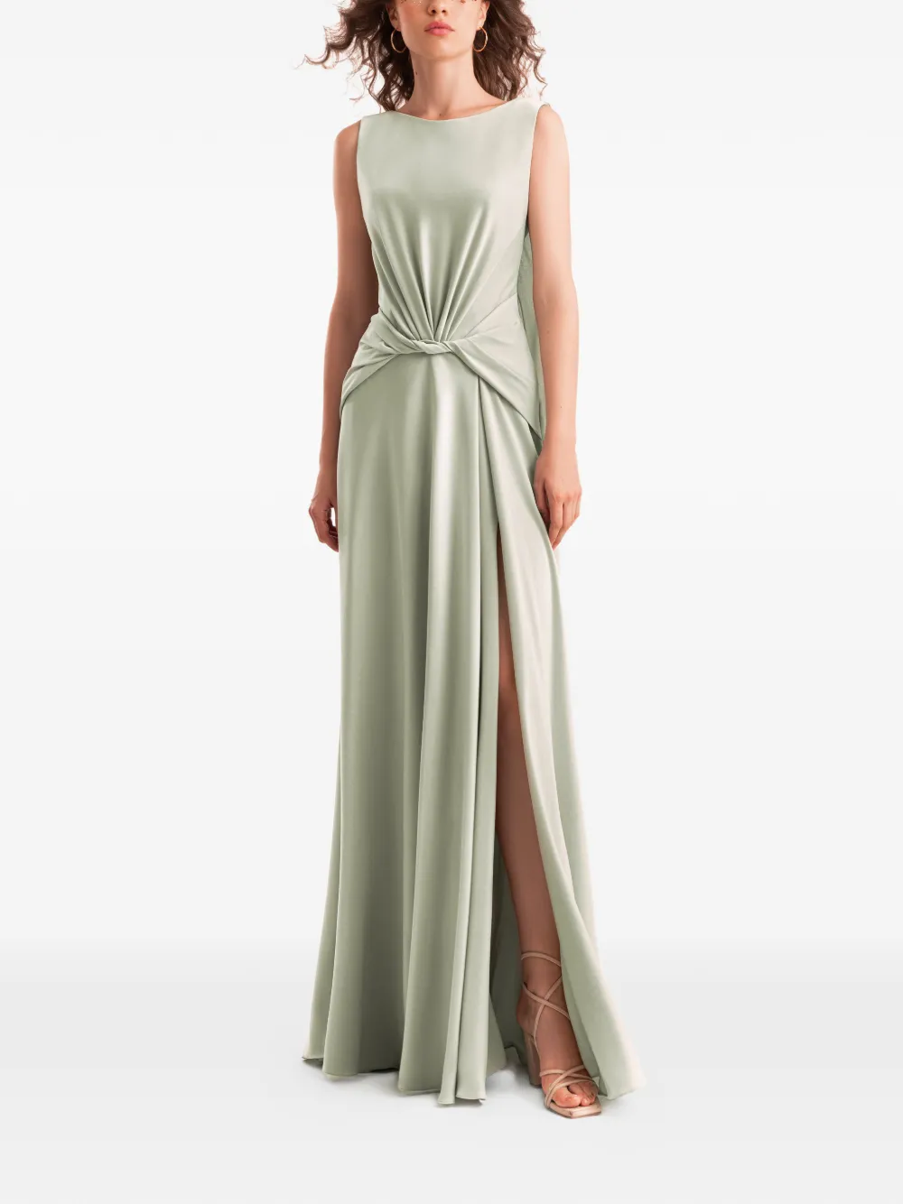 Gemy Maalouf draped satin knot waist dress - Groen