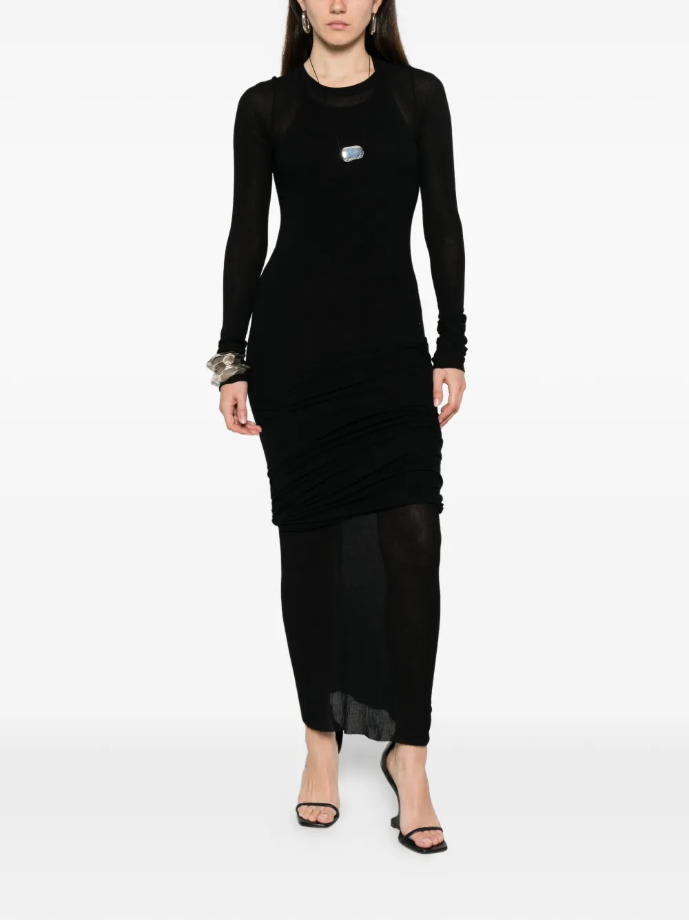 Rick Owens long-sleeve maxi dress - Zwart