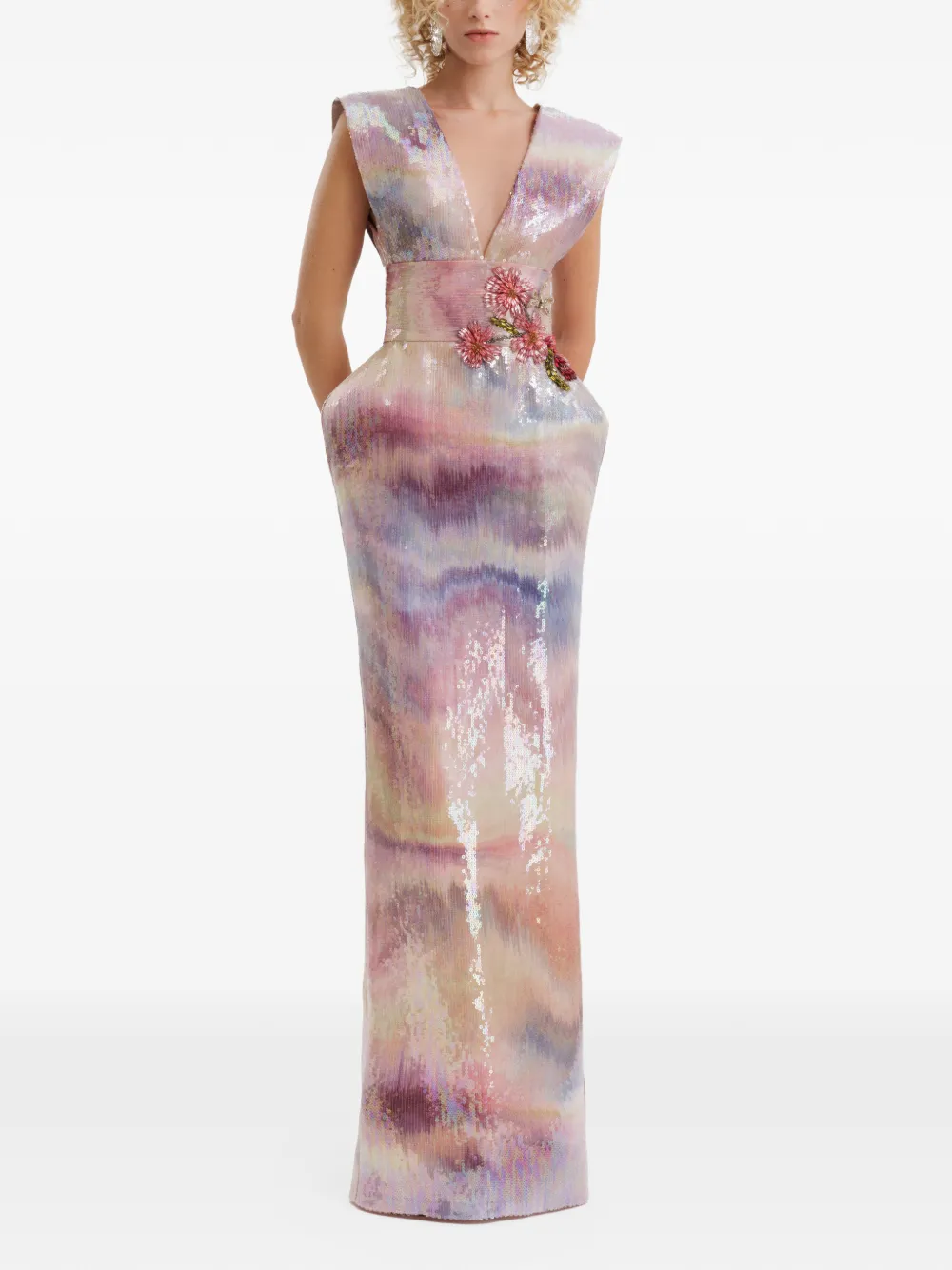 Gemy Maalouf V-neck sequin-embellished gown - Roze