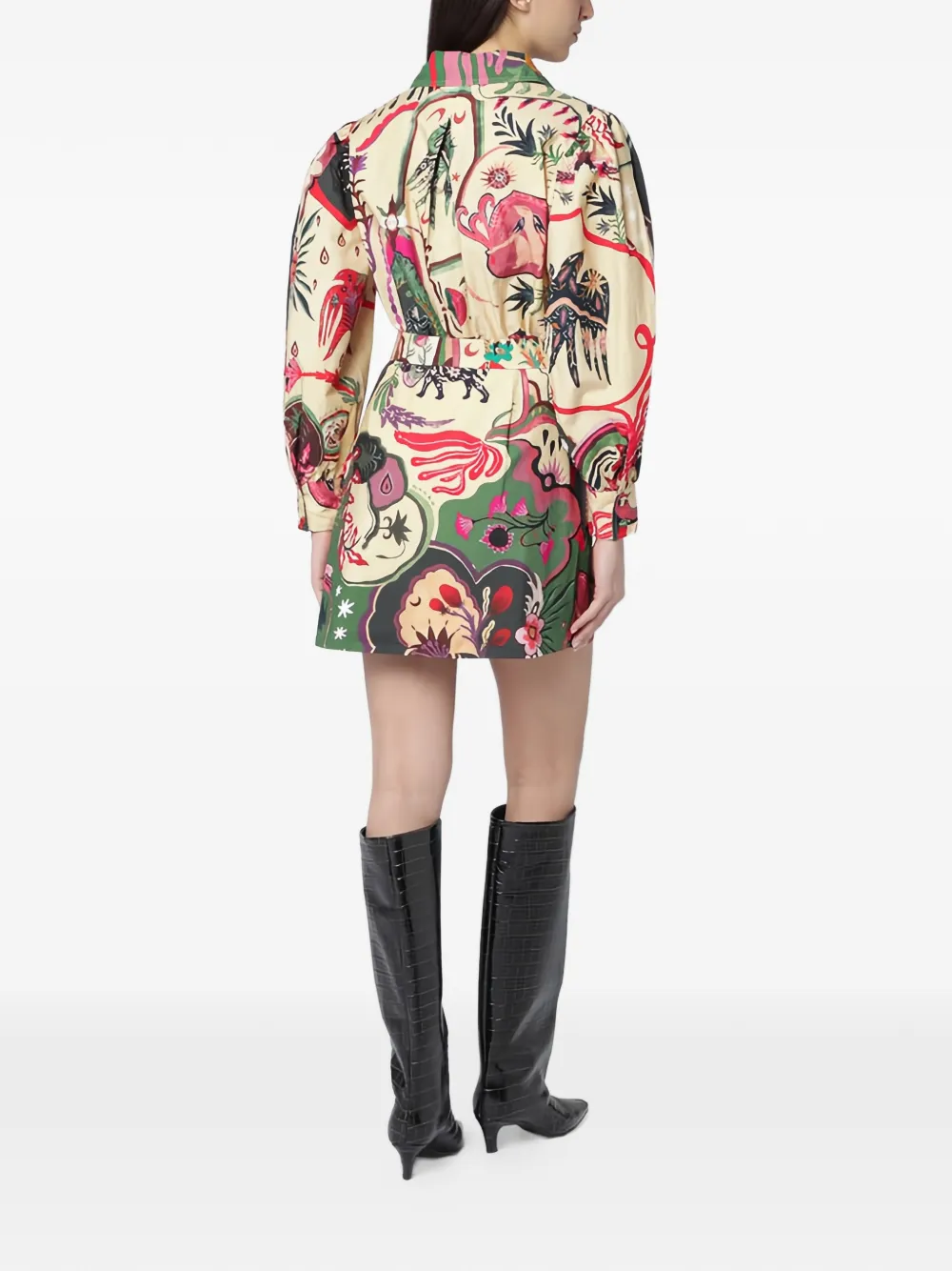  Farm Rio Beaded Belted Printed Dress - Neutrals 