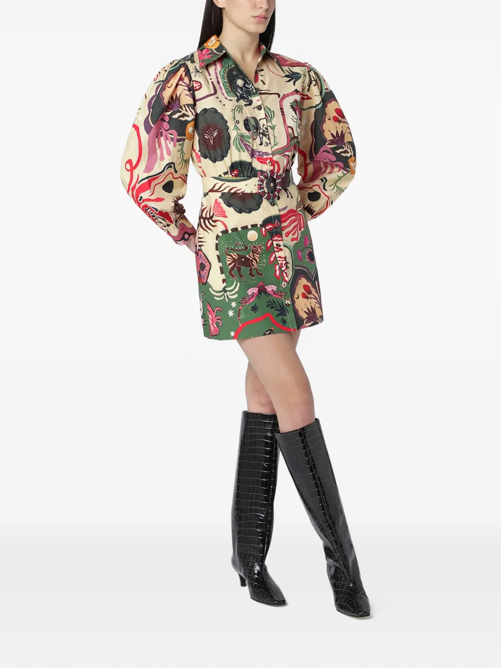 FARM Rio beaded belted printed dress - Beige